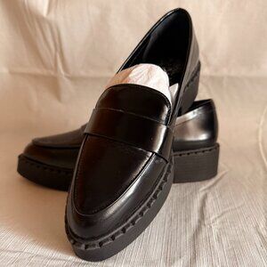 Vince Camuto Echika Black Italian Patent Leather Platform Block Heel Loafer Size
